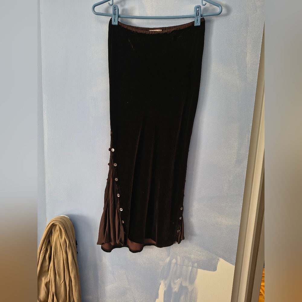 Vintage 80s GHOST London Brown Velvet Skirt XS